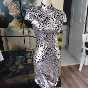 Alice + Olivia Silver and Black Mini Dress